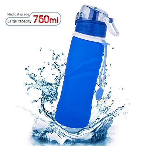 Tabiger Silicone Collapsible Water Bottle.Safe and Leakproof(Four Colors:Black,Purple,Orange, Blue) (C-Blue)