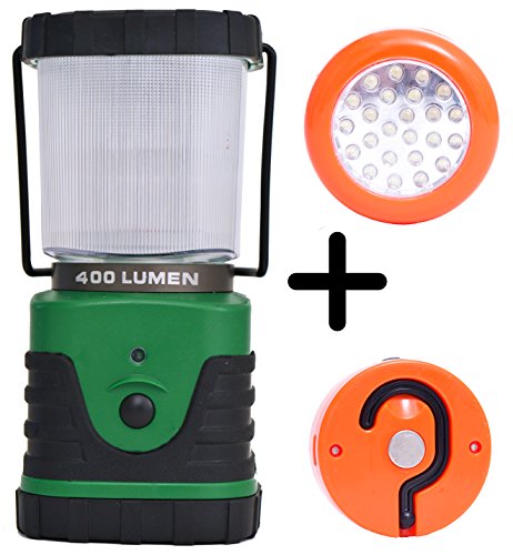 Camping Lantern with a powerful 400 Lumens electric LED lamp. Including an accessory : Portable Magnetic LED Light.