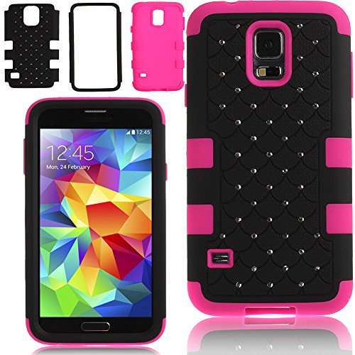 Case for Samsung Galaxy S5,Cover for Galaxy S5,Case for Samsung I9600,Hybrid Case for Samsung Galaxy S5,Hard Case for Samsung Galaxy S5,ikasus(TM) Full-body Inlaid Shiny Bling Crystals Rhinestones Rugged Shockproof Dirtproof Soft Silicone and Hard Plastic 3In1 Hybrid High Impact Bumper Hard Back Case Cover for Samsung Galaxy S5 I9600 (Black)