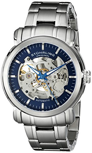 Stuhrling Original Men's 387.33116 Delphi Automatic Skeleton Blue Dial Stainless Steel Watch
