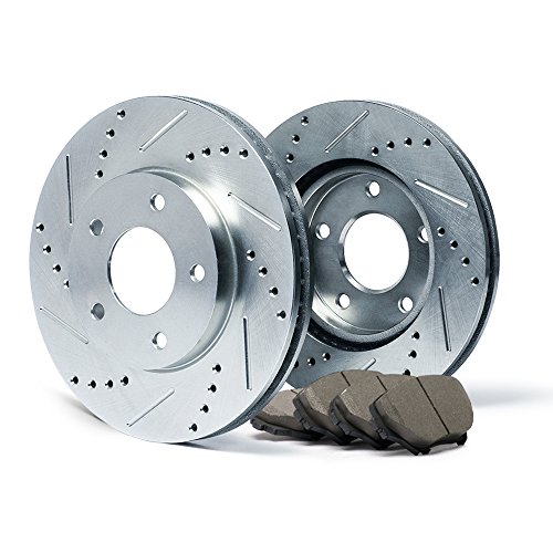 Max KT025911 Front Silver Slotted & Cross Drilled Rotors and Ceramic Pads Combo Brake Kit