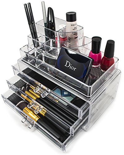 Sorbus Acrylic Cosmetics Makeup and Jewelry Storage Case Display- Includes Round Top Storage with 3 Large Drawers