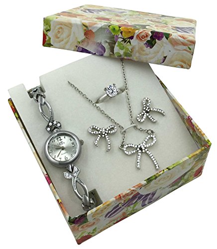 Silver Watch & Jewelry Gift Set for Her Women Girlfriend Wife Mom Sister