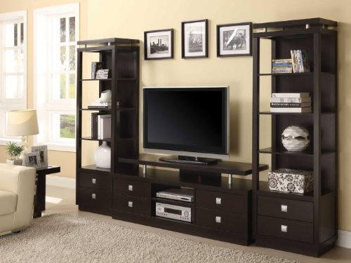 Cappuccino Contemporary TV Entertainment Wall Unit with Storage Towers