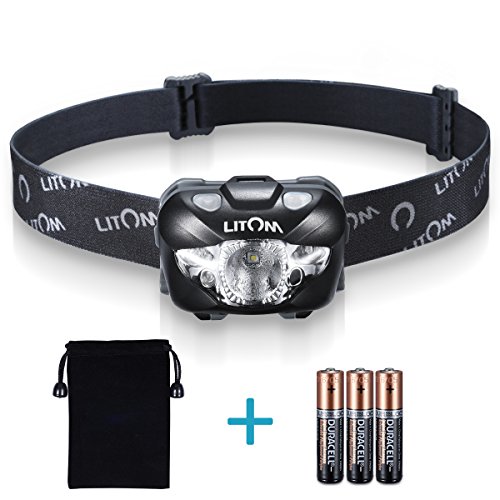 Litom White/Red LED Headlamp with 168Lumen,110 Meters Spotlight, 6 Illumination Modes, 3 x AAA Batteries(included), Portable Work Lights, Cycling Safety Reflectors for Camping, Hiking