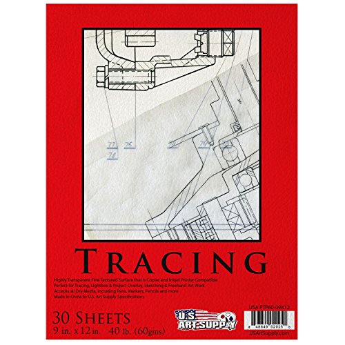 U.S. Art Supply 9 x 12 Premium Tracing Paper Pad, 40 Pound (60gsm), Medium Weight Fine Textured Paper, 30-Sheets