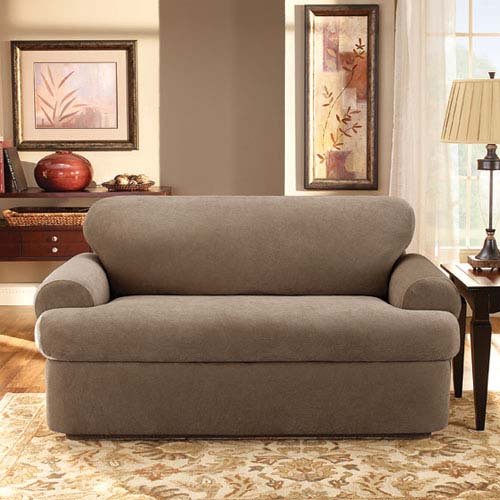 Sure Fit Stretch Pique 3-Piece T Sofa Slipcover, Taupe