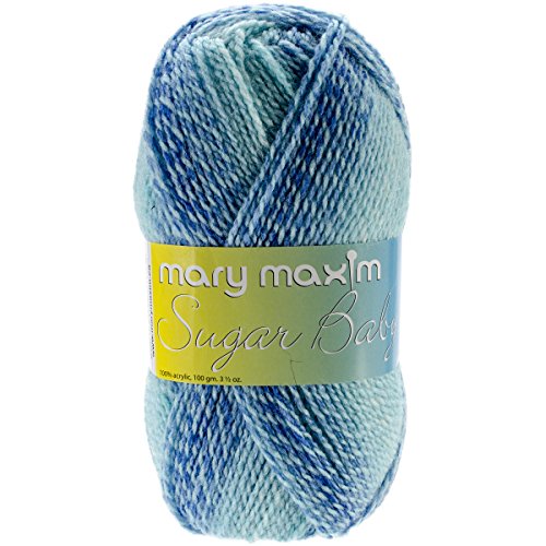 Mary Maxim Sugar Baby Stripes Yarn, Cool Mint