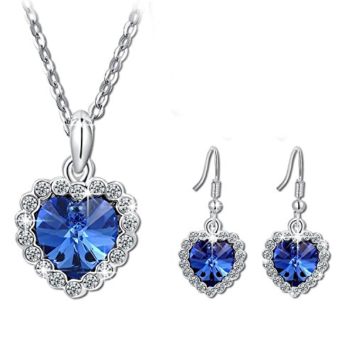 Starista Classic Titanic Heart of the Ocean SWAROVSKI ELEMENTS Heart Shape Pendant Necklace and Drop Earrings Set for Women