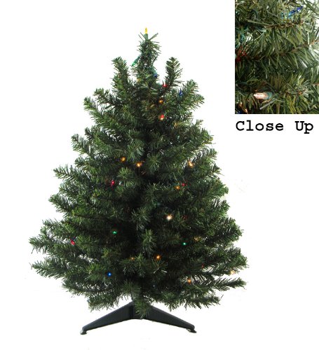 3' Pre-Lit Natural Two-Tone Pine Artificial Christmas Tree - Multi-Color Lights