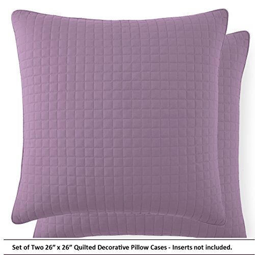 Southshore Fine Linens® Set of Two Decorative Quilted Euro Sham Covers (Two 26x26 Pillow Covers Only, Lavender)