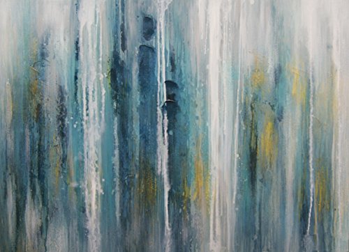 Art Canvas Abstract Blue Streaks Hand Painted 48 x 35 Inches