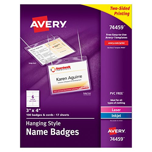 Avery Insertable 3 x 4 Inch White Name Badges 100 Count (74459)