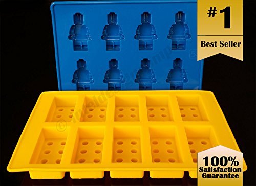 Lego Building Brick and Figure Toy Silicone Ice Tray Maker Mold, 2-Pack, Yellow/Blue