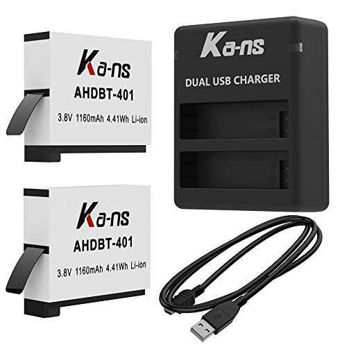 Kans Power Battery (2-Pack) and Dual Charger for GoPro HERO4 and GoPro AHDBT-401, AHBBP-401