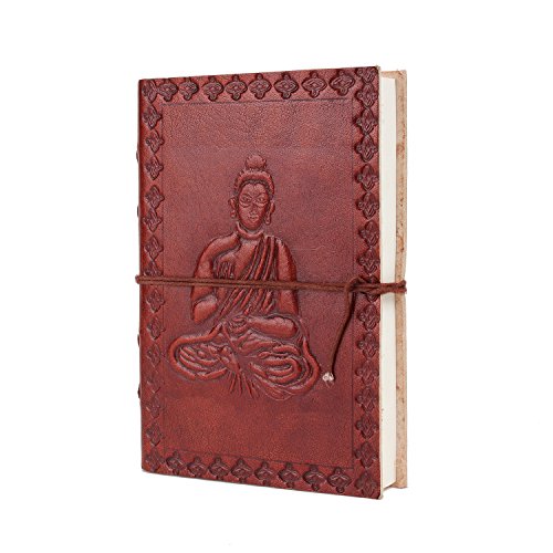 Christmas Gift Leather Journal Travel Pocket Diary Embossed Buddha Design Planner with Handmade Paper