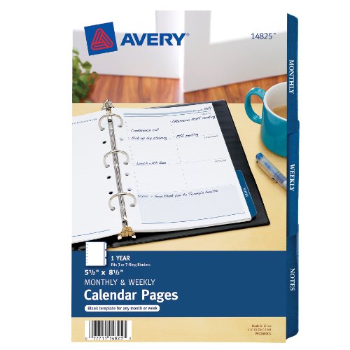 Avery 14825 Monthly and Weekly Calendar Pages, 5-1/2 x 8-1/2