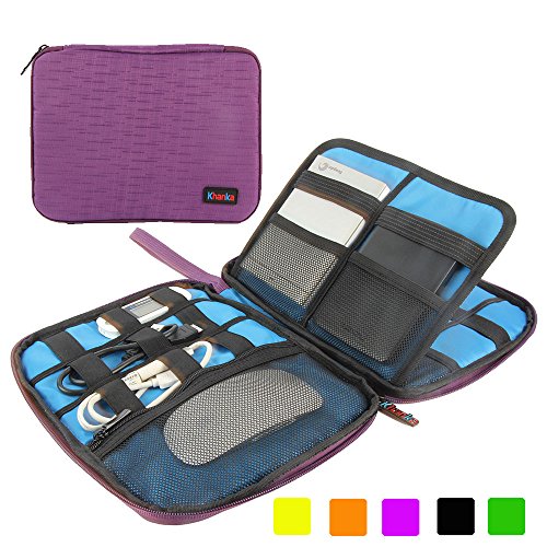 Khanka Portable Universal Electronics Accessories Travel Organizer / Various Usb Cable, Phone, Charger, Hard Drive Case / Flash Disk / Portable Power Bank Case Bags (Large-Purple)