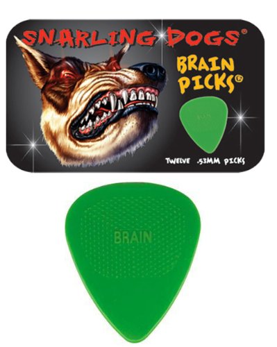 Snarling Dogs Brain TNSDB351, 0.53 Guitar Picks, 12-Piece, Collectible Tin, Green Nylon, 0, 0.53mm