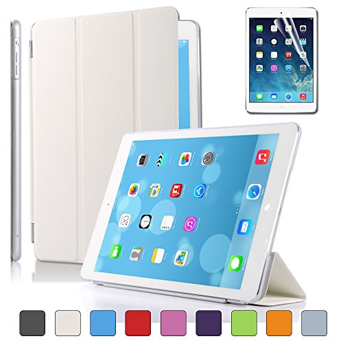 BESDATA Ultra Thin Magnetic Smart Cover [Auto Wake/Sleep Function] & Translucent Back Case for Apple 2013 iPad Air (5th Gen 9.7 Full Size iPad) + Screen Protector + Cleaning Cloth + Stylus (White)