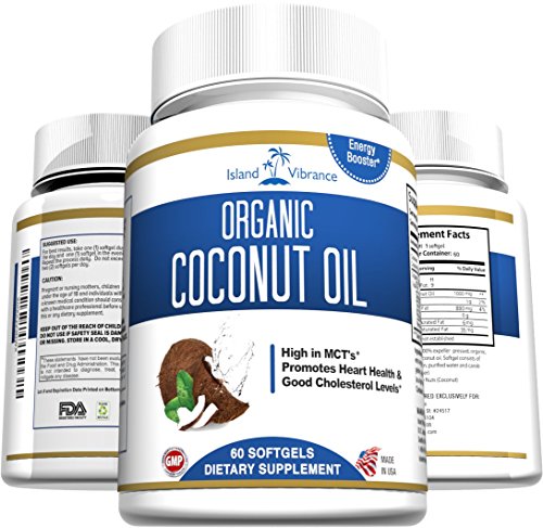 Organic Coconut Oil Capsules - 1000mg Extra Virgin Softgels - Great for Hair Growth and Moisturizes Skin - Promotes Healthy Metabolic Energy and Natural Weight Loss - Premium Grade Dietary Supplement - Proudly Made in USA and 3rd Party Lab Certified