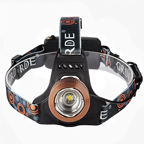 2000 Lumens Headlight Headlamp , Beam LED Head Lamp Light Torch , Zoomable Spotlight Floodlight , Rechargeable Waterproof Flashlight , for Night Fishing Hunting Camping Hiking Cycling Riding Running (Coffee)