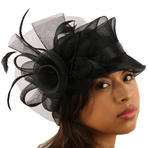 Fancy Handmade Feathers Organza Pin Fascinator Millinery Cocktail Hat Cap Black
