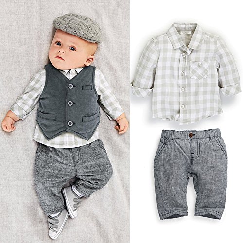 Touchme New Newborn Baby Boy Grey Waistcoat + Pants + Shirts Clothes Sets Suit 3pcs (fit 95-105cm baby)