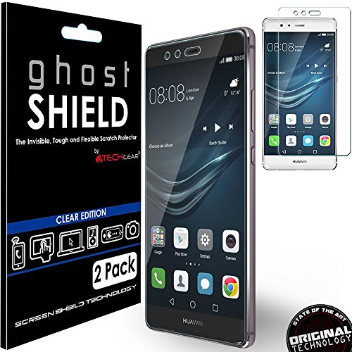 [Pack of 2] TECHGEAR® Huawei P9 [ghostSHIELD Edition] Genuine Reinforced TPU Screen Protector Guard Covers with FULL Screen Coverage including Curved Screen Area [3D Curved Edges Protection]