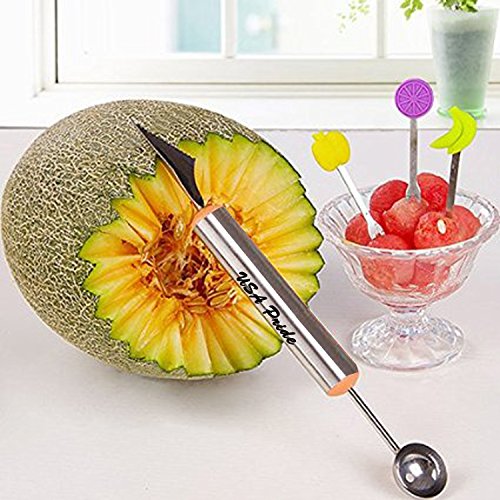 Melon Baller to make melon balls with Fruit Carving Knife Multifunction Kitchen Tool by USA PRIDE
