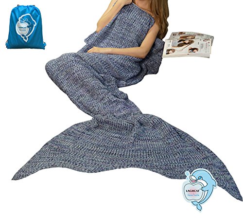 LAGHCAT Mermaid Tail Blanket Knit Crochet and Mermaid Blanket for Adult,All Seasons Sleeping Blankets (71x35.5, flower-purple)