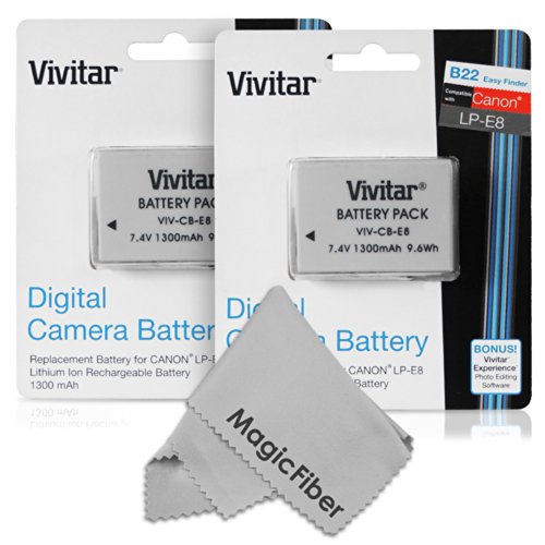 (2 Pack) Vivitar LP-E8 Ultra High Capacity 1300mAH Li-ion Batteries for CANON REBEL T5i T4i T3i T2i, EOS 700D 650D 600D 550D DSLR (Canon LP-E8 Replacement)