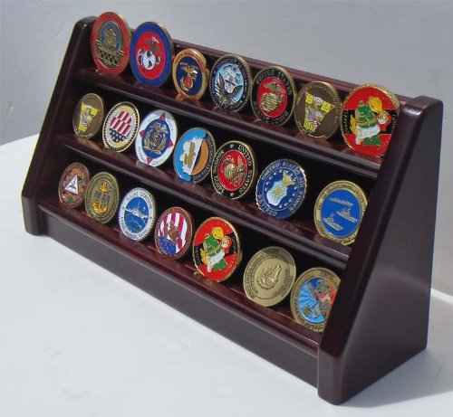 3 Rows Challenge Coin / Casino Chip Display Rack Holder, Mahogany Finish Coin18-MA