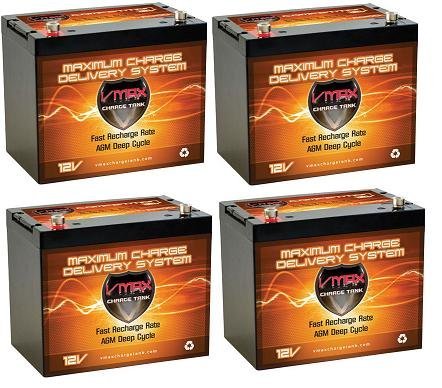 Vmaxtanks VMAXSLR125-4 AGM deep cycle 12V 500AH battery for Use with PV Solar Panel wind turbine gas or electric power backup generator or smart charger for off grid sump pump lift winch pallet jack and any other heavy duty application