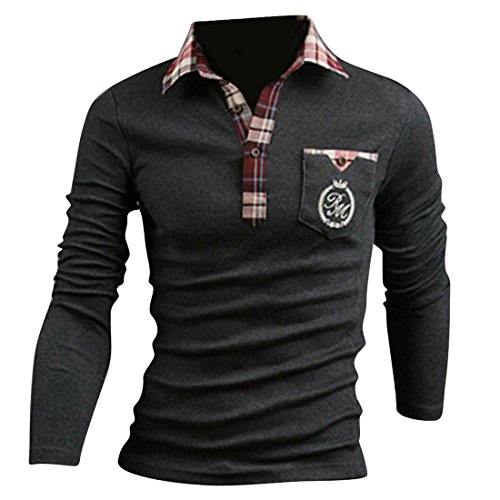 Jeansian Mens Dress Casual Slim Fit Long Sleeve Polo T-Shirts Shirts D511