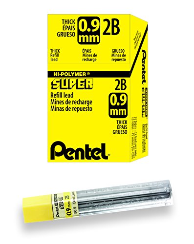 Pentel Super Hi-Polymer Lead Refill, 0.9mm Thick, 2B, 180 Pieces of Lead (50-9-2B)