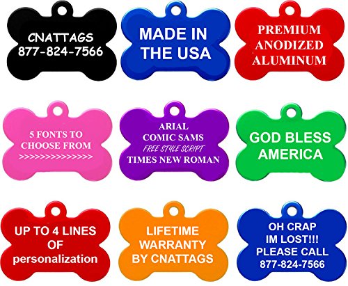 Bone Pet ID Tags | Premium Aluminium | 8 Colors to Choose From| by CNATTAGS (LIFE TIME WARRANTY)