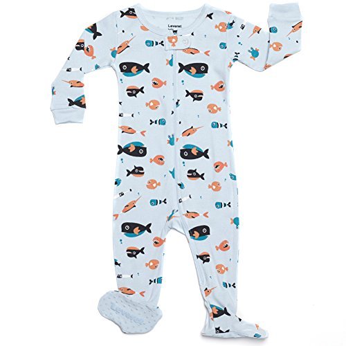 Leveret Footed Boy Sharks Swimming Pajama Sleeper 100% Cotton (Size 6M-5T) (12-18 Months, Blue)