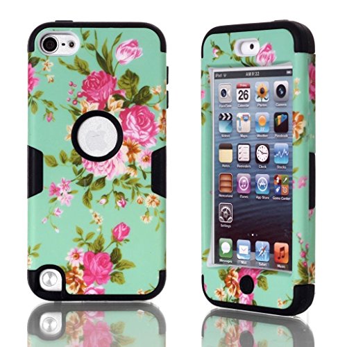 Touch 5 hard case,Qualicak Hybrid Case For iPod Touch 5,3in1 Beautiful Flowers Print Hybrid Case Cover For iPod Touch 5 A01