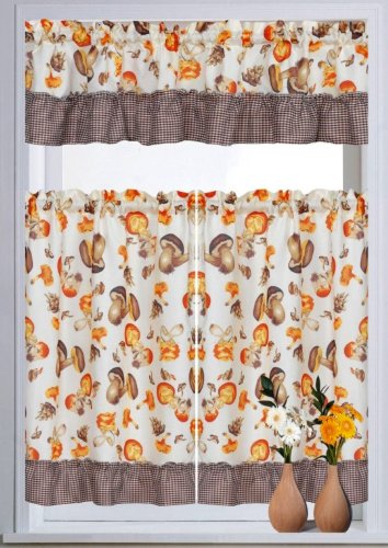 Beautiful 3pcs Printed Kitchen Curtain Set! (Mushrooms)