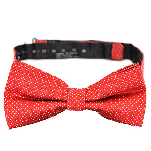 PenSee 100% Silk Mens Pre-tied Bow Tie Red & White Pin Dot Bow Ties