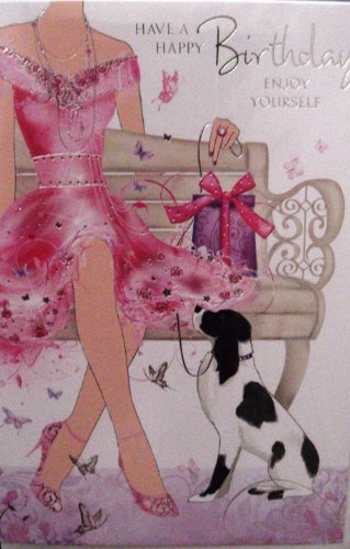 BIRTHDAY CARD - FEMALE - PINK DRESS & DOG