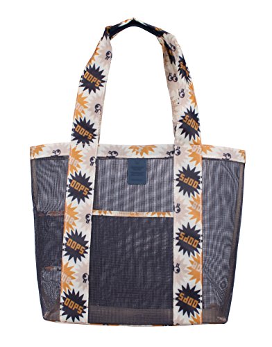 Beach bag by PGM sand away beach mesh tote bag shopping bag-large and special designs (Navy)