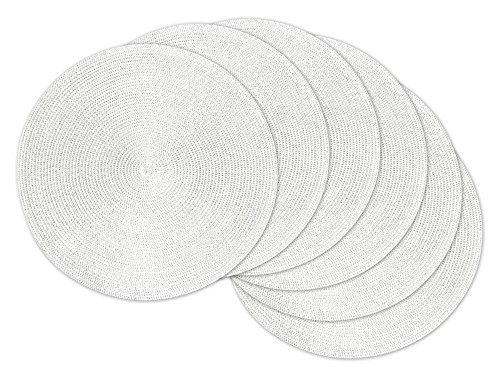 DII Round Braided/Woven, Indoor/Outdoor Placemat/Charger, Set of 6, Metallic White