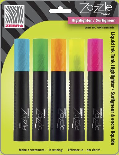 Zebra Zazzle Tank Highlighter Pen, Assorted, 5 Pack (70105)