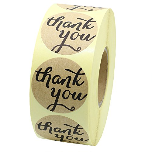 Hybsk(TM) 1.5 Round Brown Kraft Paper Thank You Stickers with Heart Adhesive Label 800 Per Roll
