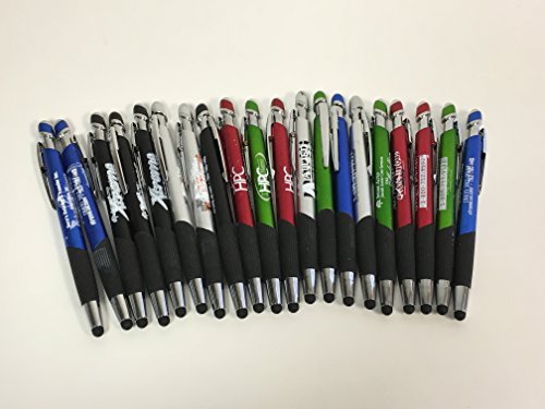 20 Lot Misprint Ink Pens with Soft Tip Touch Screen Stylus, Metallic Tone Barrel with Large Ribbed Gripper