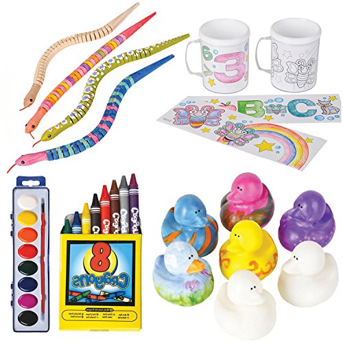 Design your Own Coloring Set by ArtCreativity - Includes 12 Vinyl Duckies - 4 Wooden Snakes - 2 Ceramic Mugs - 8 Watercolor Paint Set with Brush- 8 Crayon Box Set- Fun Creative Activity for Kids