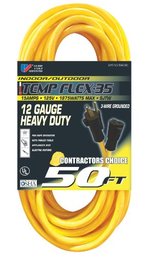 US Wire 59050 12/3 50-Foot SJTW Yellow Heavy Duty Extension Cord