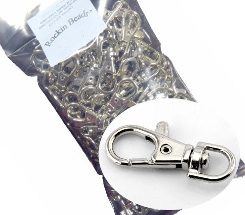 Rockin Beads Brand, 20 Nickle Plated Lobster Claw Swivel Clasps for Key Ring 38x16mm(1 1/2x5/8)